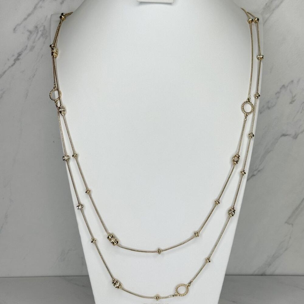 Chico's Long Gold Tone Snake Chain Station Necklace ✨